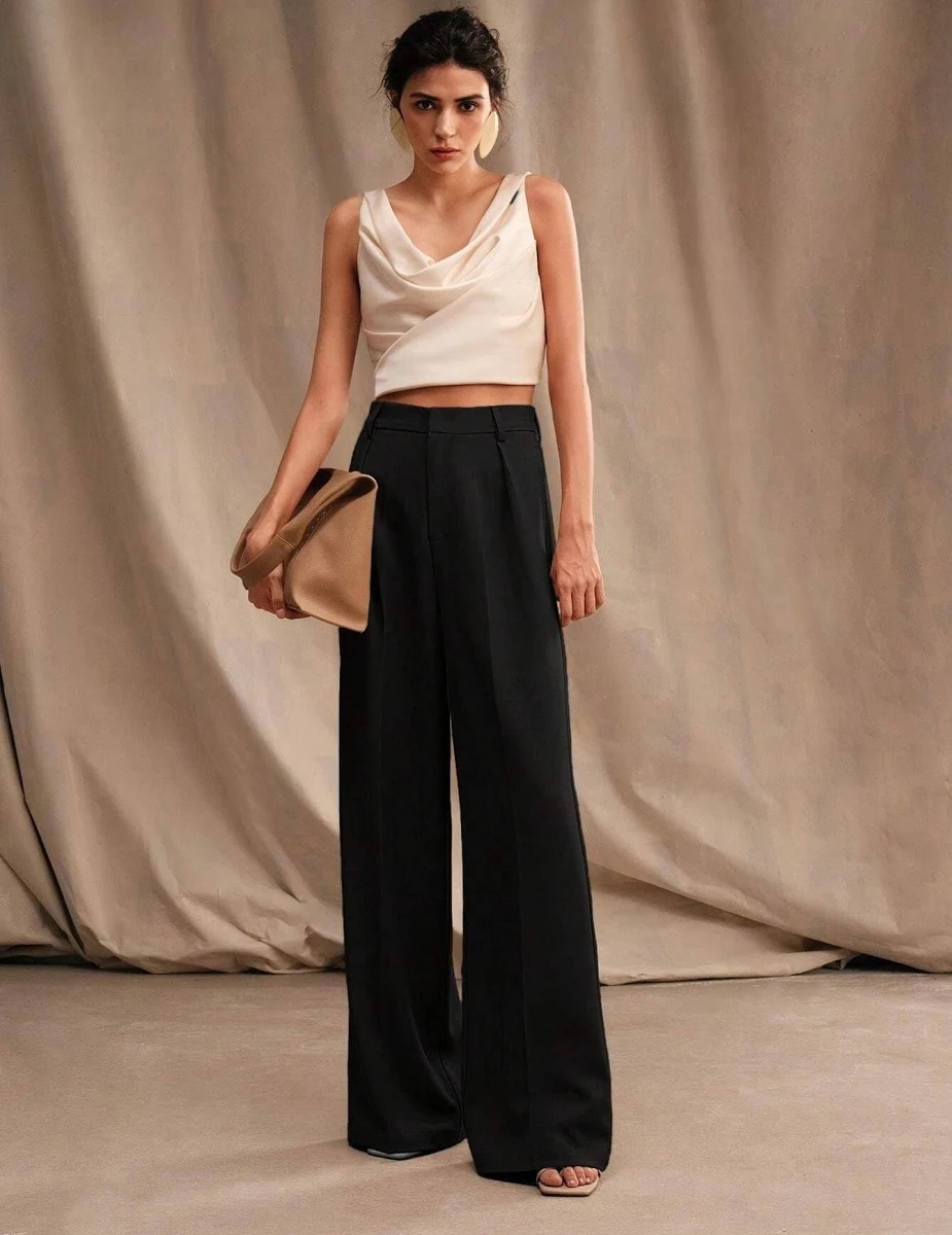 Model wearing black formal trousers