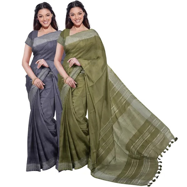 Blend Saree Combo (Pack Of 2) With Running Unstiched Blouse Piece